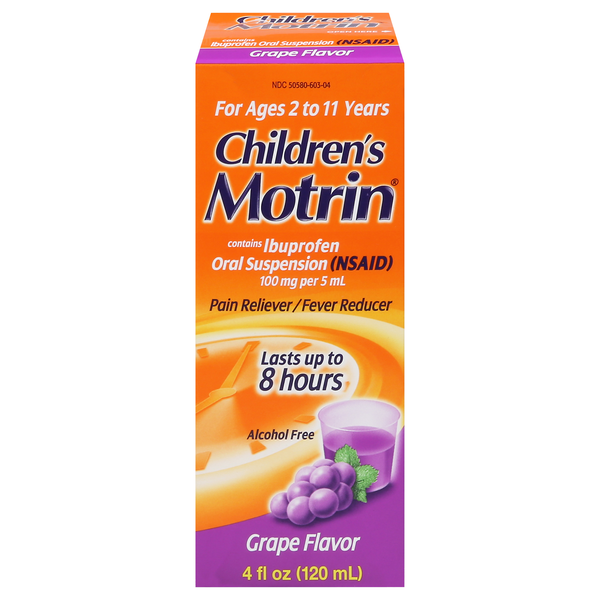 Motrin Children's Pain Fever Grape Ibuprofen Oral Suspension