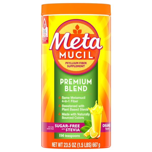 MetaMucil Sugar Free Orange Flavor Premium Blend Psyllium Fiber Supplement