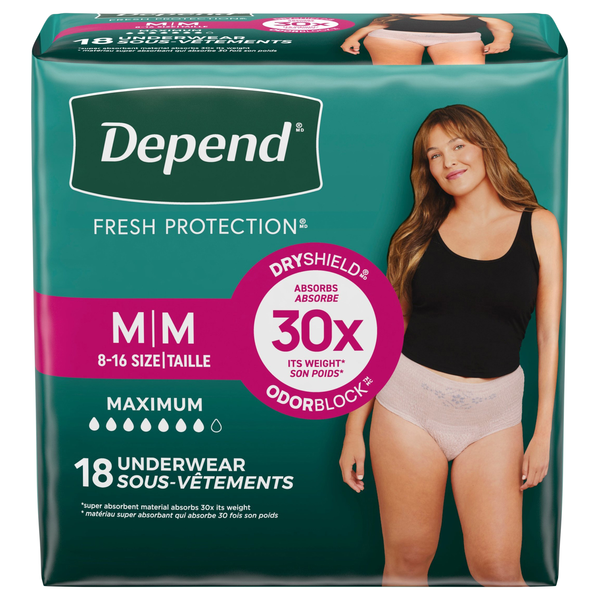 Depend Women's Fresh Protection Incontinence Underwear Maximum Blush M