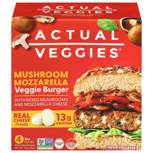 Actual Veggies Mushroom Mozzarella Veggie Burger - 4 ct Frozen