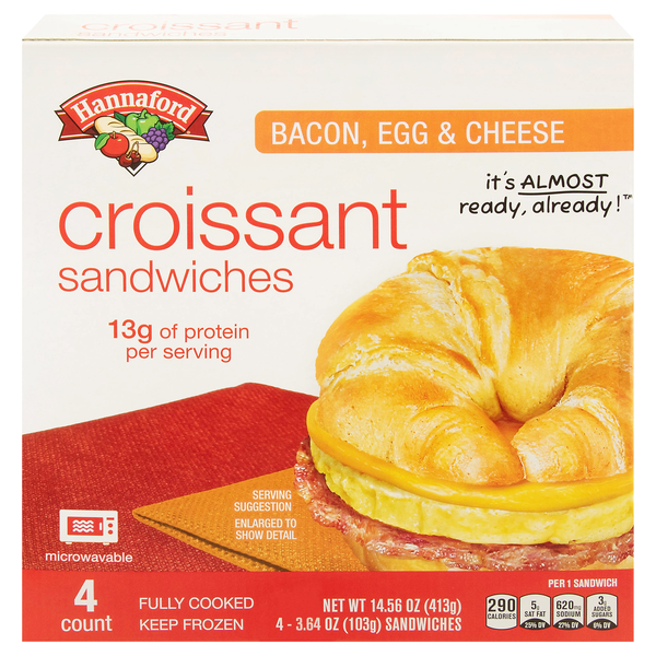 Hannaford Bacon Egg & Cheese Croissant Breakfast Sandwiches - 4 ct