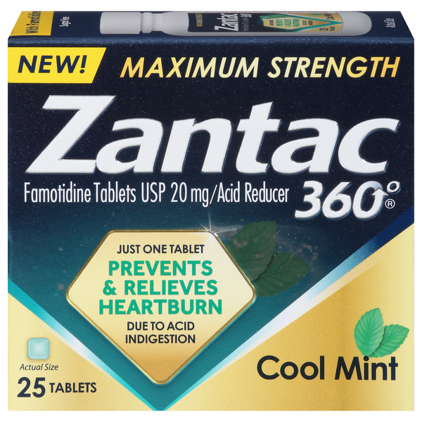 Zantac Maximum Strength 360 Acid Reducer Famotidine 20mg Cool Mint Tablets