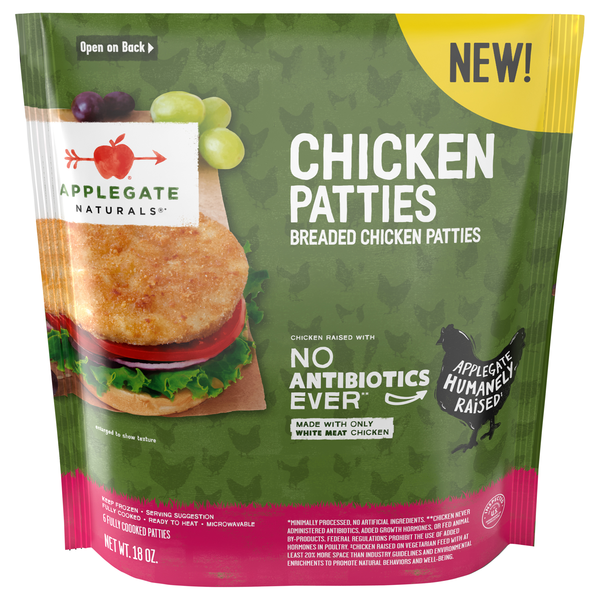 Applegate Naturals Breaded Chicken Patties - 6 ct Frozen