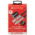 Dyno Charge Ultra Thick 4 ft Car Charger/4-in-1 Charging Cable Black