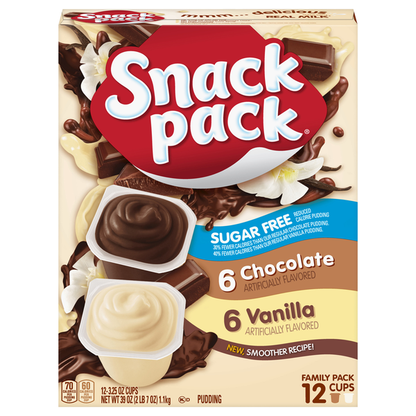 Snack Pack Sugar Free Chocolate & Vanilla Pudding Cups Family Pack - 12 ct