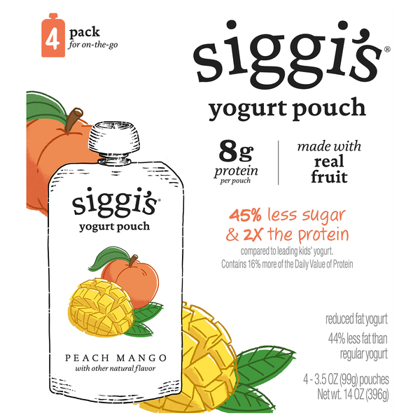 Siggi's Peach Mango Yogurt Pouch - 4 ct