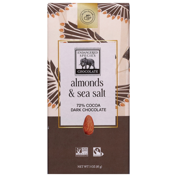Endangered Species Almonds & Sea Salt Dark Chocolate Candy Bar 72% Cocoa