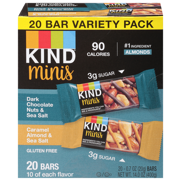 Save on KIND Minis Bars Variety Pack Dark Choc/Sea Salt & Caramel Almond 20 ct Order Online