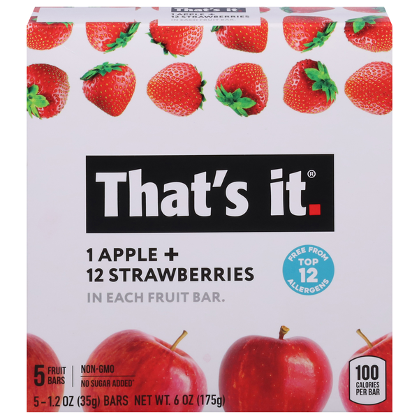 That's It No Sugar Added 1 Apple + 12 Strawberries Fruit Bars - 5 ct