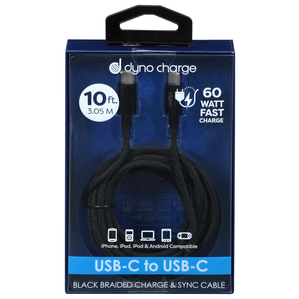 Dyno Charge USB-C to USB-C Braided Fast Charge & Sync Cable 10ft Black