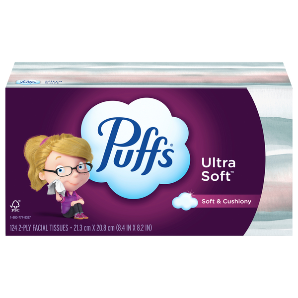 Puffs Ultra Soft Unscented 2-Ply Facial Tissue Flat Box