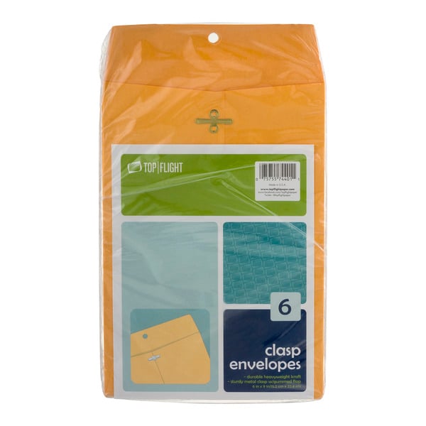 Top Flight Clasp Envelopes 6 x 9 inch