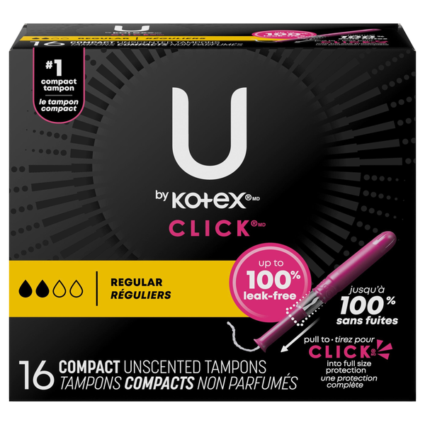 U by Kotex Click Unscented Regular Compact Tampons
