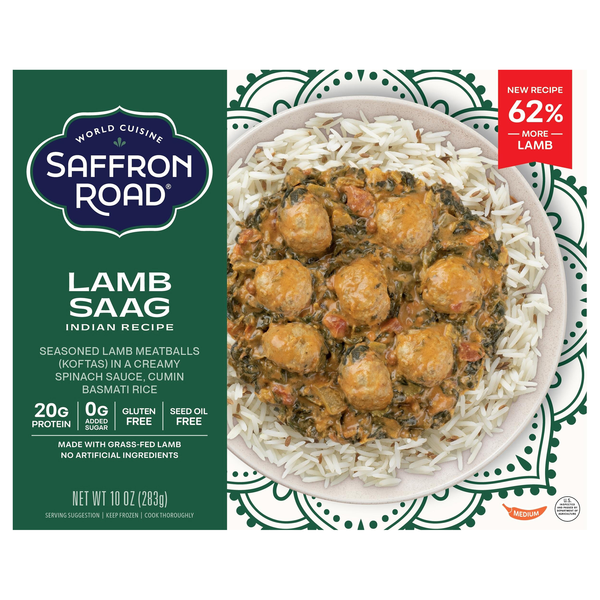 Saffron Road Lamb Saag with Basmati Rice 20g Protein Frozen Meal