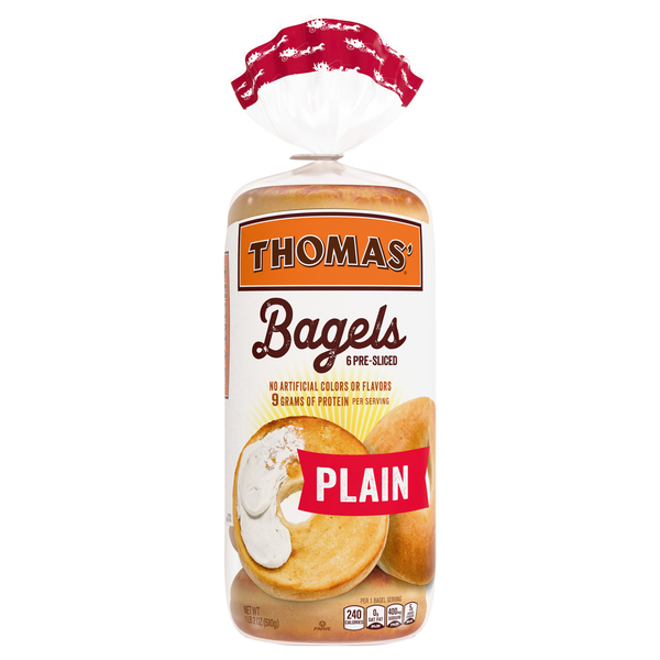 Thomas' Plain Pre-Sliced Bagels - 6 ct