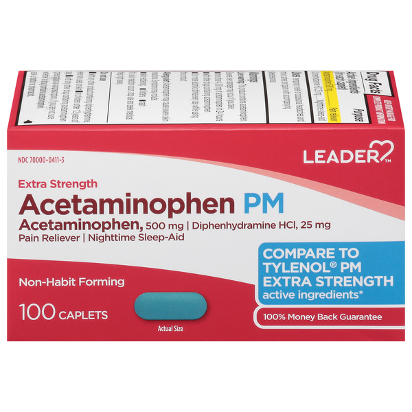 Leader Extra Strength 500 mg PM Acetaminophen Caplets