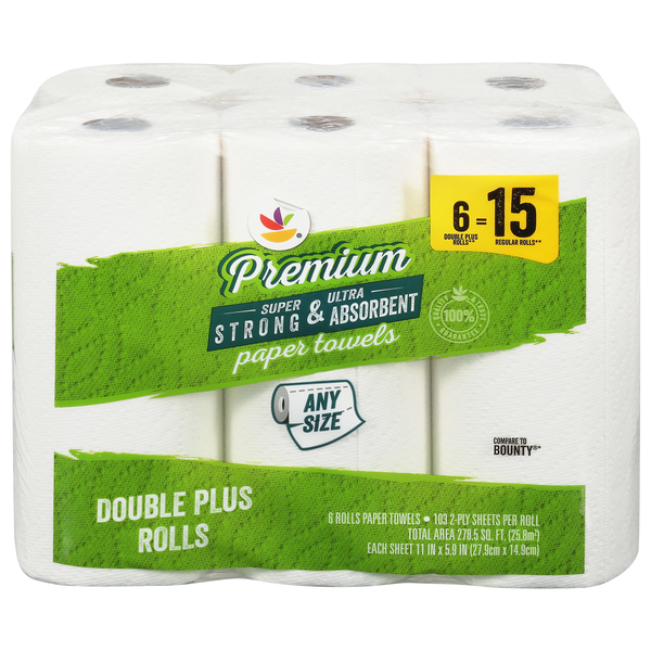 Stop & Shop Premium White Double Plus Rolls 2-Ply Paper Towels - 6 ct