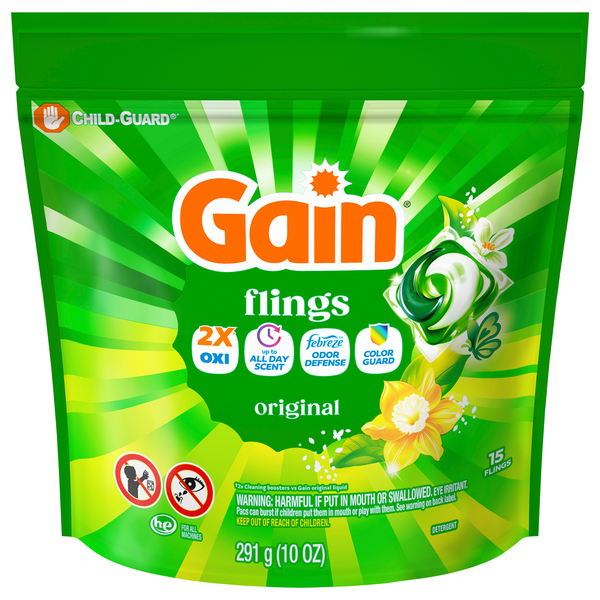 Gain Flings Febreze Odor Defense Original Laundry Detergent Pods - 15 ct