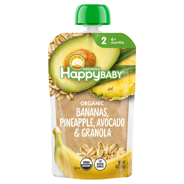 Happy Baby Organics 2 Baby Food Bananas Pineapple Avocado & Granola