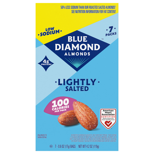 Blue Diamond 100 Calories Pack Almonds Lightly Salted Low Sodium - 7 ct