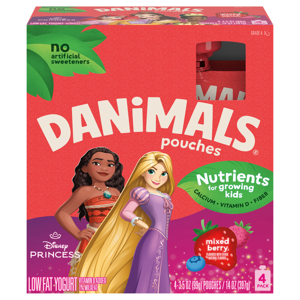 Danimals Low Fat Mixed Berry Yogurt Pouches - 4 ct