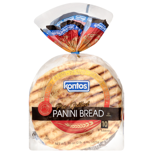 Kontos Pre-Grilled Loaves 8 Inch Panini Bread - 10 ct
