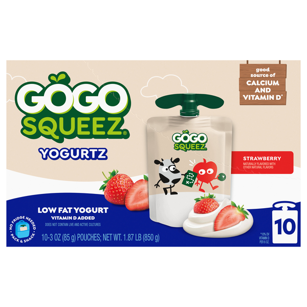 GoGo squeeZ Low Fat Strawberry Yogurtz on the Go Pouches - 10 ct
