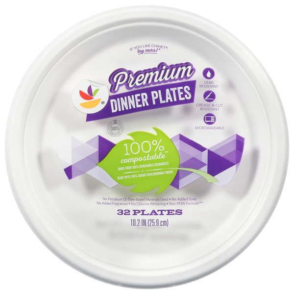 Giant Premium Compostable Dinner Paper Plates 10.2 Inch