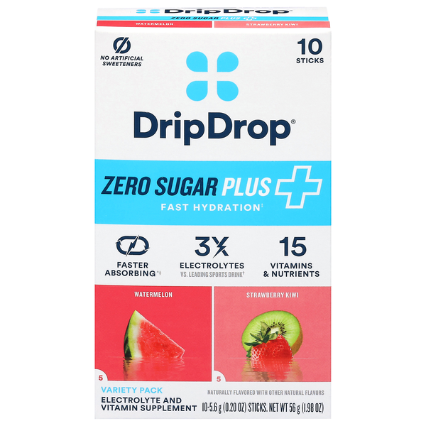 DripDrop Zero Sugar Plus Watermelon & Strawberry Kiwi Drink Mix - 10 ct