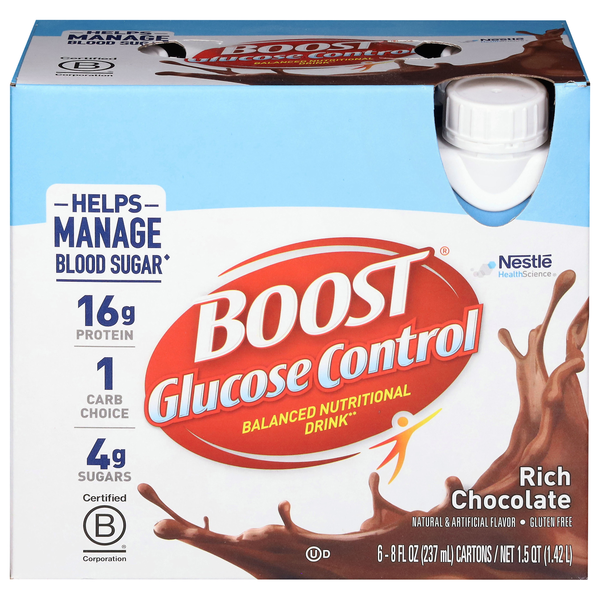 BOOST Glucose Control Rich Chocolate 16g Protein Nutritional Drink - 6 pk