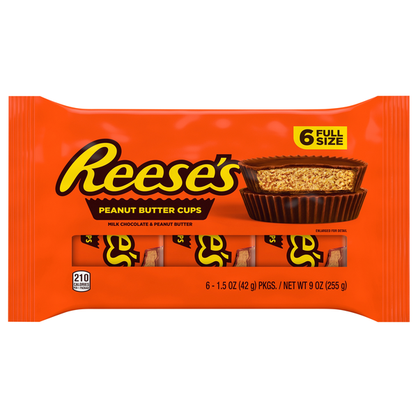 Reese's Milk Chocolate Peanut Butter Cups Candy Full Size - 6 ct
