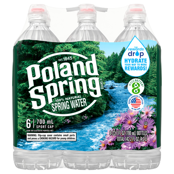 Poland Spring 100% Natural Spring Water Sport Bottles - 6 pk