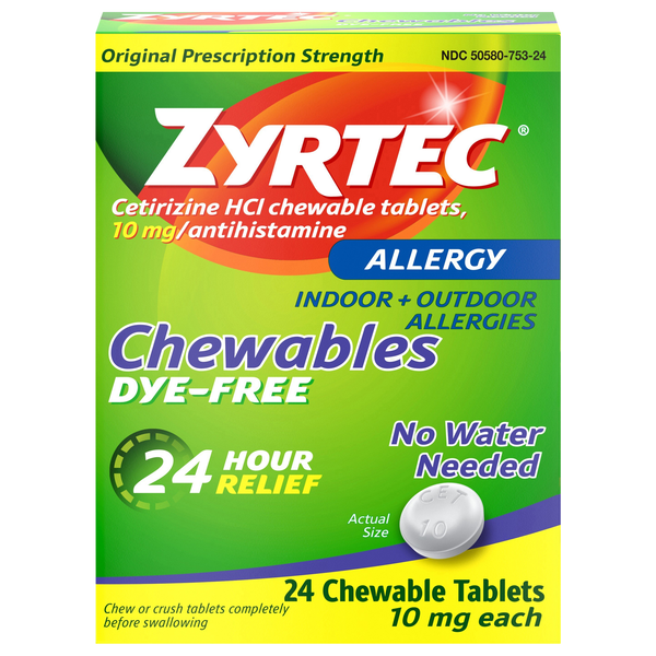 Zyrtec Allergy Relief Original Prescription Strength 10mg Chewable Tablets