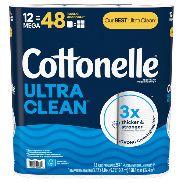 Cottonelle Ultra Clean Mega Roll 1-Ply Toilet Paper Unscented - 12 ct