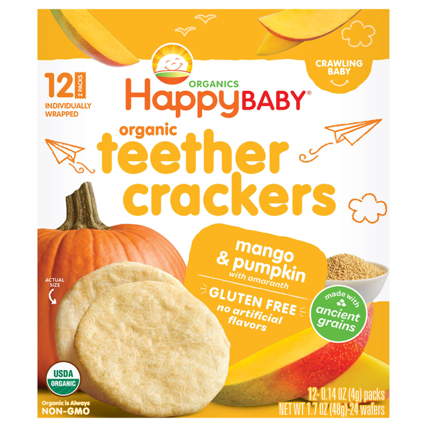 Happy Baby Organics Gluten Free Mango & Pumpkin Teether Crackers - 12 ct