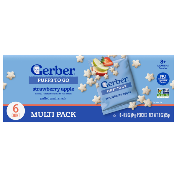 Gerber Strawberry Apple Puffs To Go Snacks - 6 ct