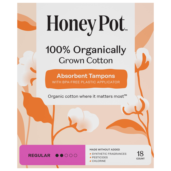 The Honey Pot 100% Organic Unscented Regular Menstrual Tampons