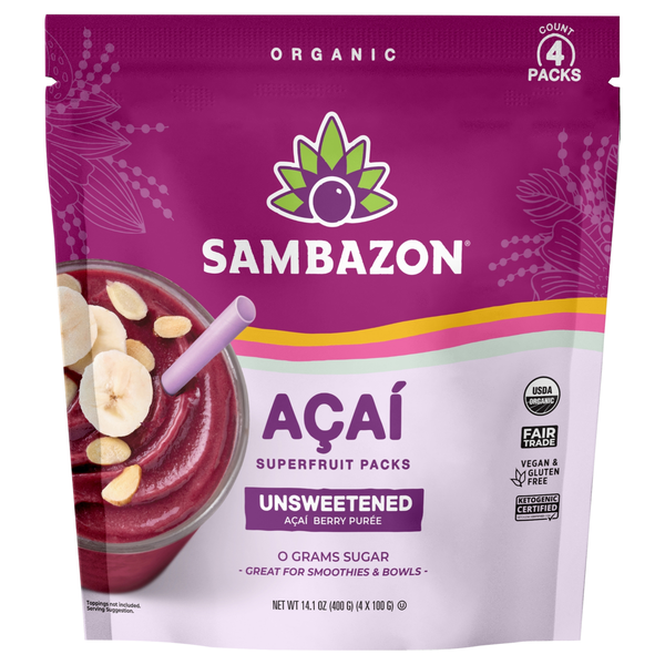 Sambazon Pure Unsweetened Pure Acai Berry Acai Superfruit Packs - 4 ct