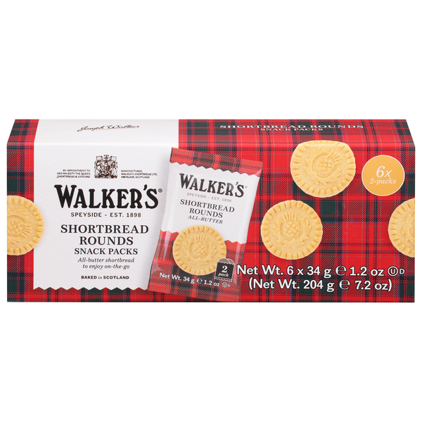 Walkers Pure Butter Shortbread Rounds Cookie Packs - 6 ct