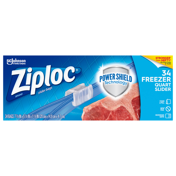 Ziploc Slider Stand & Fill Quart Freezer Bags