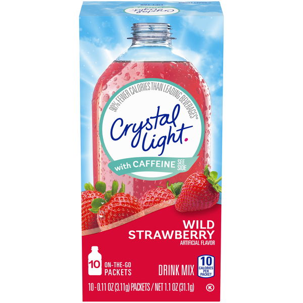 Crystal Light On The Go Packets Drink Mix Caffeine Wild Strawberry 10 ct