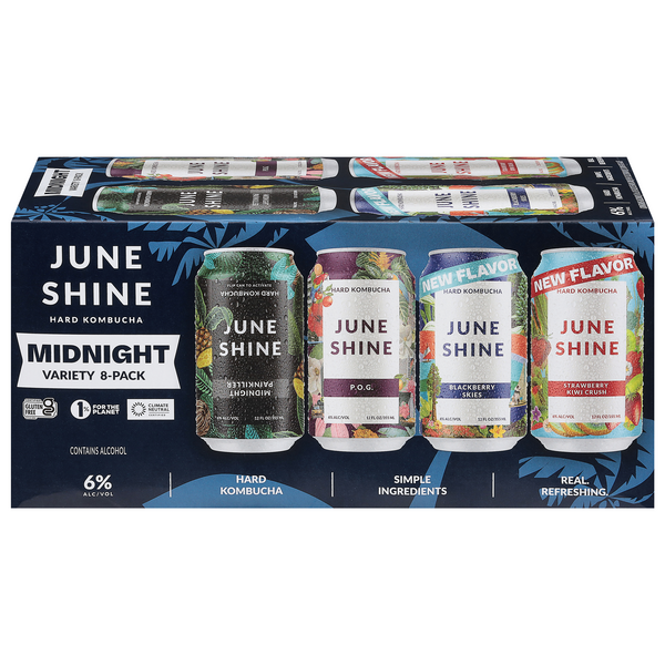 June Shine Gluten Free Midnight Variety Pack Hard Kombucha - 8 pk