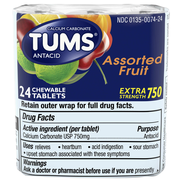 TUMS Assorted Fruit Extra Strength Antacid Chewable Tablets