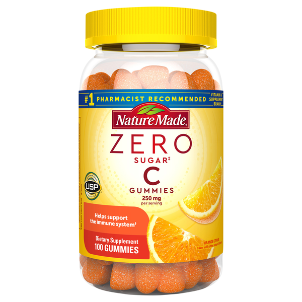 Nature Made Zero Sugar Orange Citrus 250mg Vitamin C Gummies