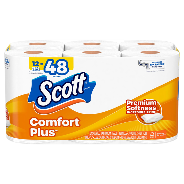 Scott Comfort Plus 1-Ply Toilet Paper Unscented Mega Rolls