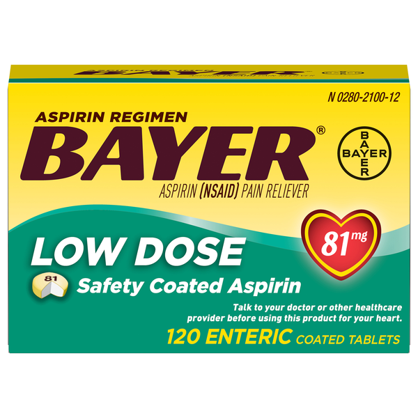 Bayer Low Dose Aspirin Regimen Pain Relief 81 mg Enteric Coated Tablets