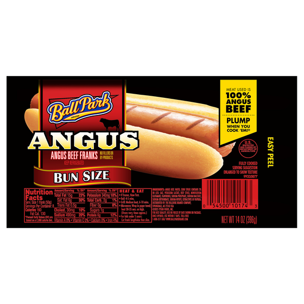 Ball Park Bun Size Uncured Angus Beef Franks - 8 ct