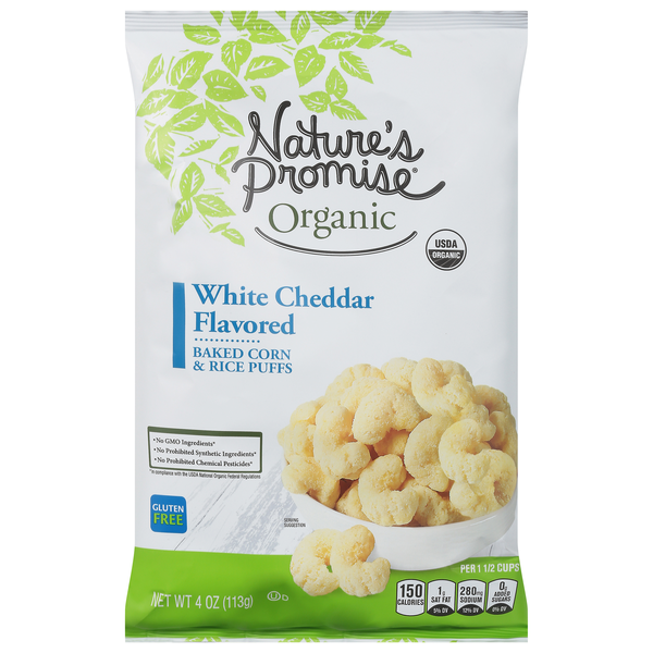 Nature's Promise Organic White Cheddar Baked Corn & Rice Puffs