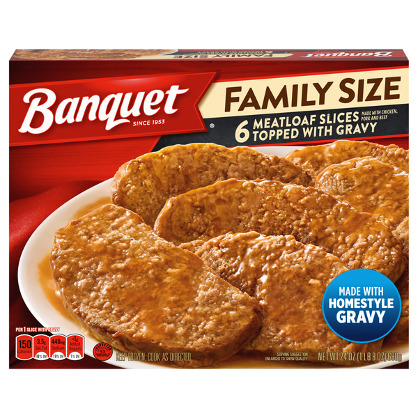 Banquet Meatloaf Slices with Gravy Family Size - 6 ct Frozen Meal