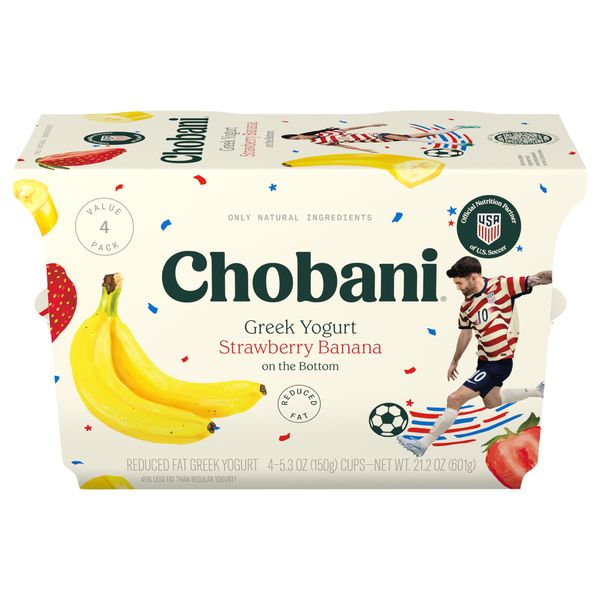 Chobani Low Fat Strawberry Banana on the Bottom Greek Yogurt Cups - 4 ct